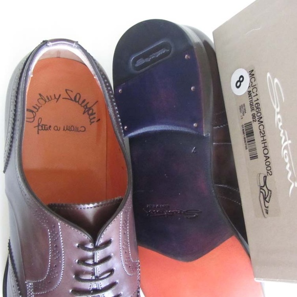 new SANTONI FAM antiqued wingtip shoes 7 F / 8 US main image 7